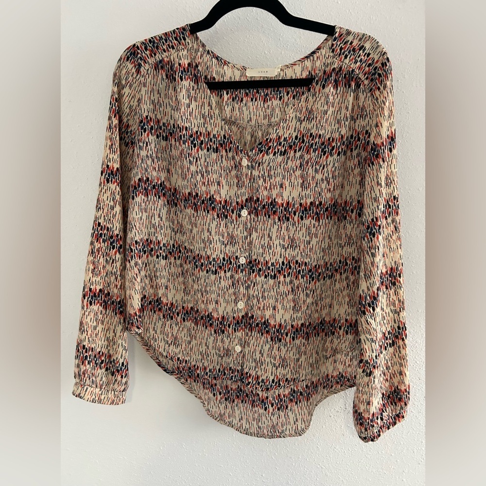 Lush Cream Button-Front Blouse with Multicolor Dot Print